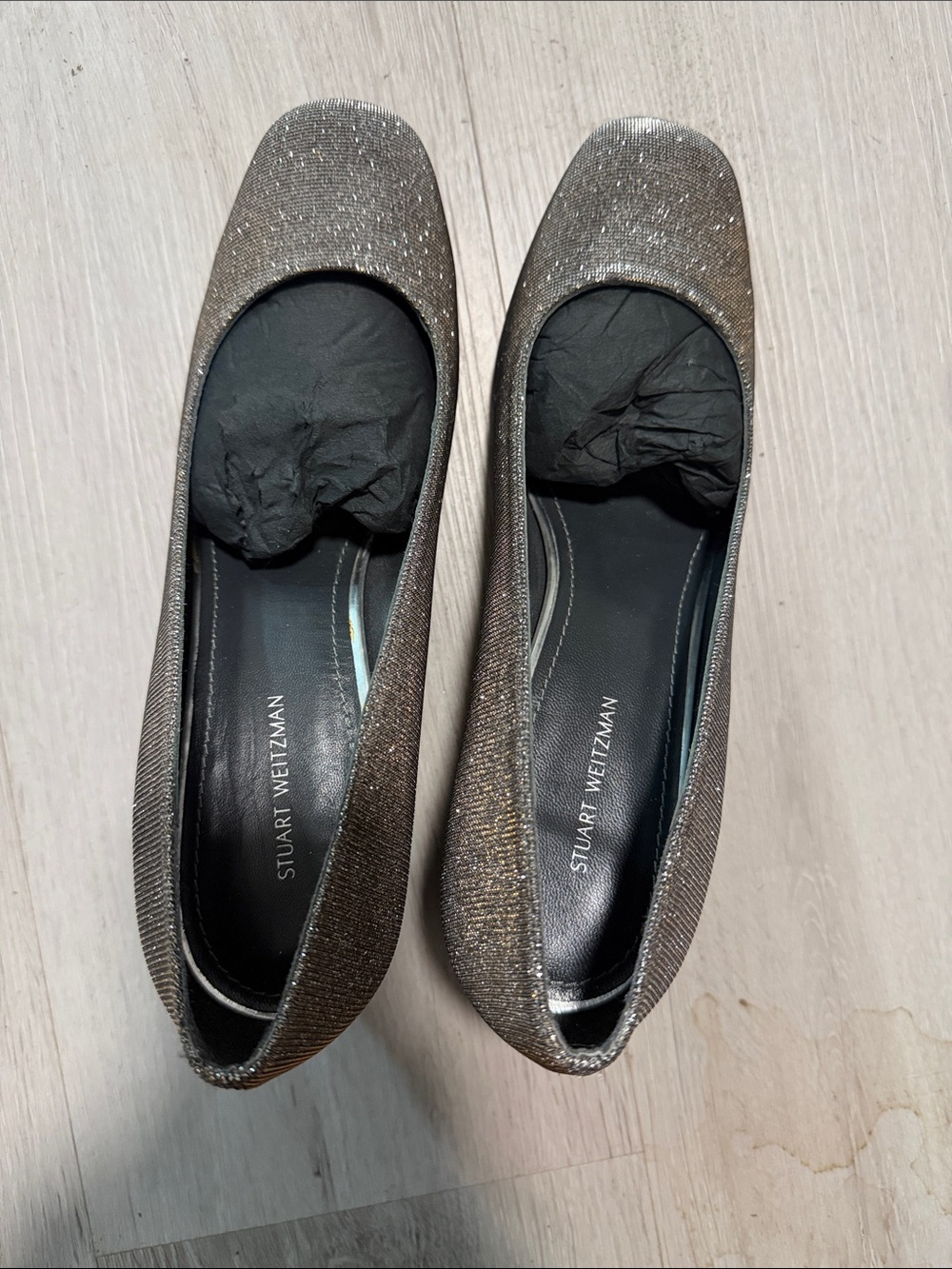 Stuart Weitzman Glittery Bronze Square-Toe Ballet Flats